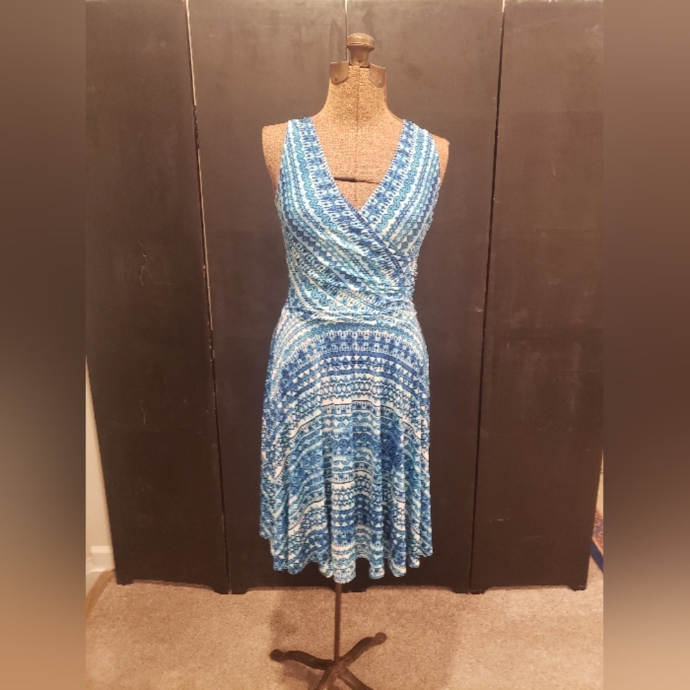 Boston Proper Blue and White Patterned Midi Dress